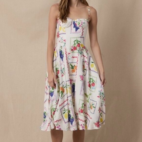 1 LEFT!! A BIT FRUITY PATTERNED MIDI DRESS - Picture 1 of 3